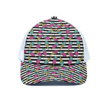 Black Striped Ice Cream Pattern Print White Mesh Trucker Cap