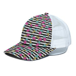 Black Striped Ice Cream Pattern Print White Mesh Trucker Cap