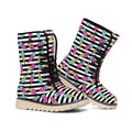 Black Striped Ice Cream Pattern Print Winter Boots