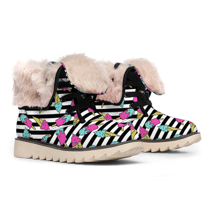 Black Striped Ice Cream Pattern Print Winter Boots