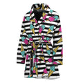 Black Striped Ice Cream Pattern Print Women's Bathrobe