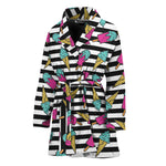 Black Striped Ice Cream Pattern Print Women's Bathrobe