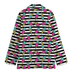 Black Striped Ice Cream Pattern Print Women's Blazer