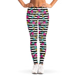 Black Striped Ice Cream Pattern Print Women's Leggings