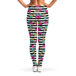 Black Striped Ice Cream Pattern Print Women's Leggings