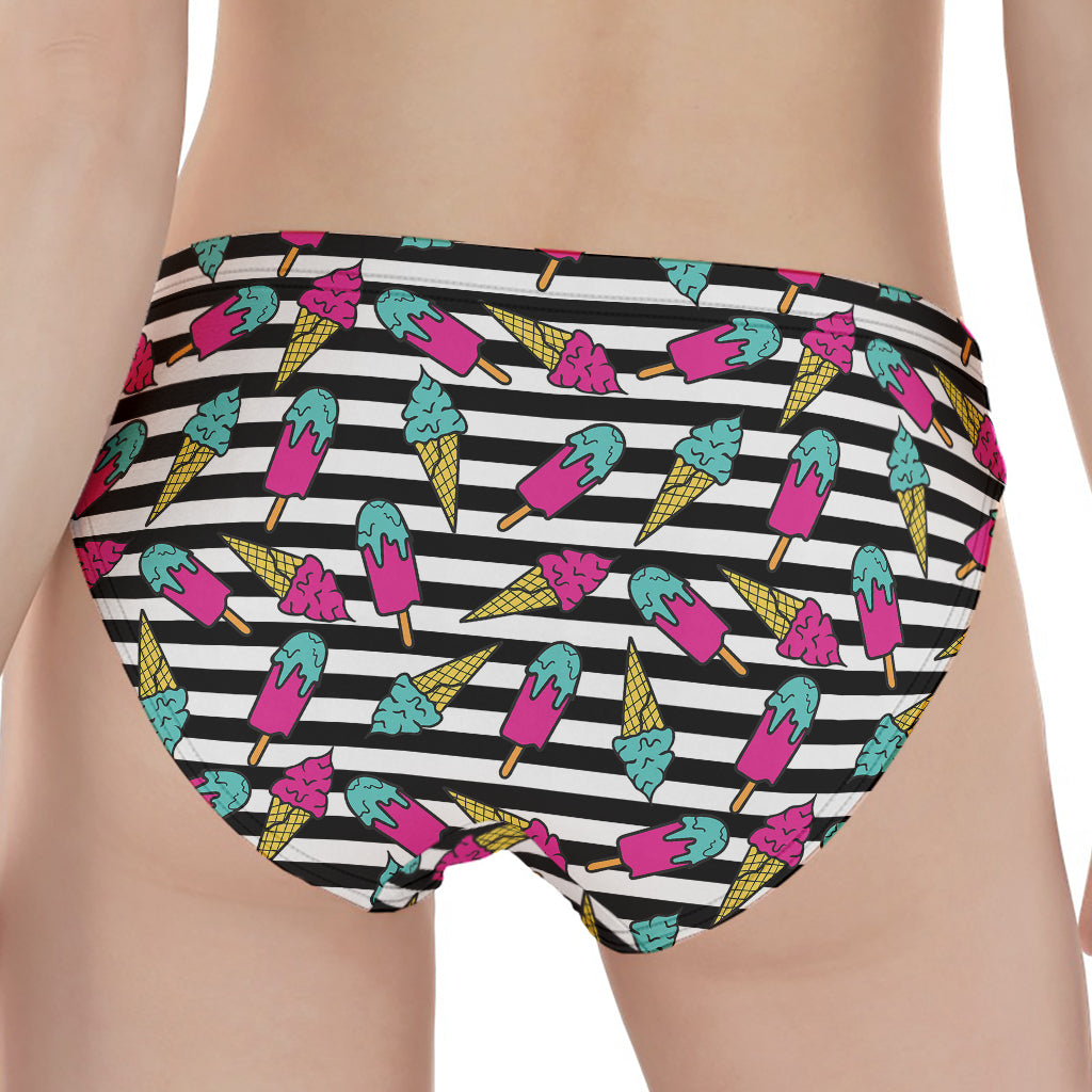 Black Striped Ice Cream Pattern Print Women's Panties