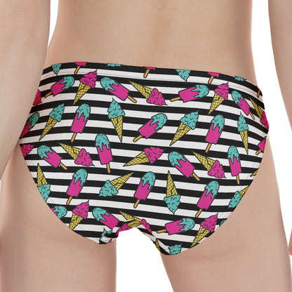 Black Striped Ice Cream Pattern Print Women's Panties