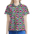 Black Striped Ice Cream Pattern Print Women's Polo Shirt