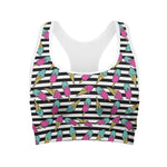 Black Striped Ice Cream Pattern Print Women's Sports Bra