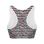 Black Striped Ice Cream Pattern Print Women's Sports Bra