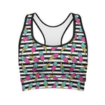 Black Striped Ice Cream Pattern Print Women's Sports Bra