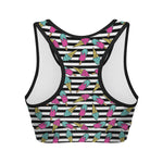 Black Striped Ice Cream Pattern Print Women's Sports Bra