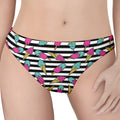 Black Striped Ice Cream Pattern Print Women's Thong