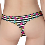 Black Striped Ice Cream Pattern Print Women's Thong