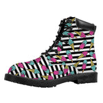 Black Striped Ice Cream Pattern Print Work Boots