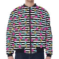 Black Striped Ice Cream Pattern Print Zip Sleeve Bomber Jacket
