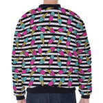 Black Striped Ice Cream Pattern Print Zip Sleeve Bomber Jacket