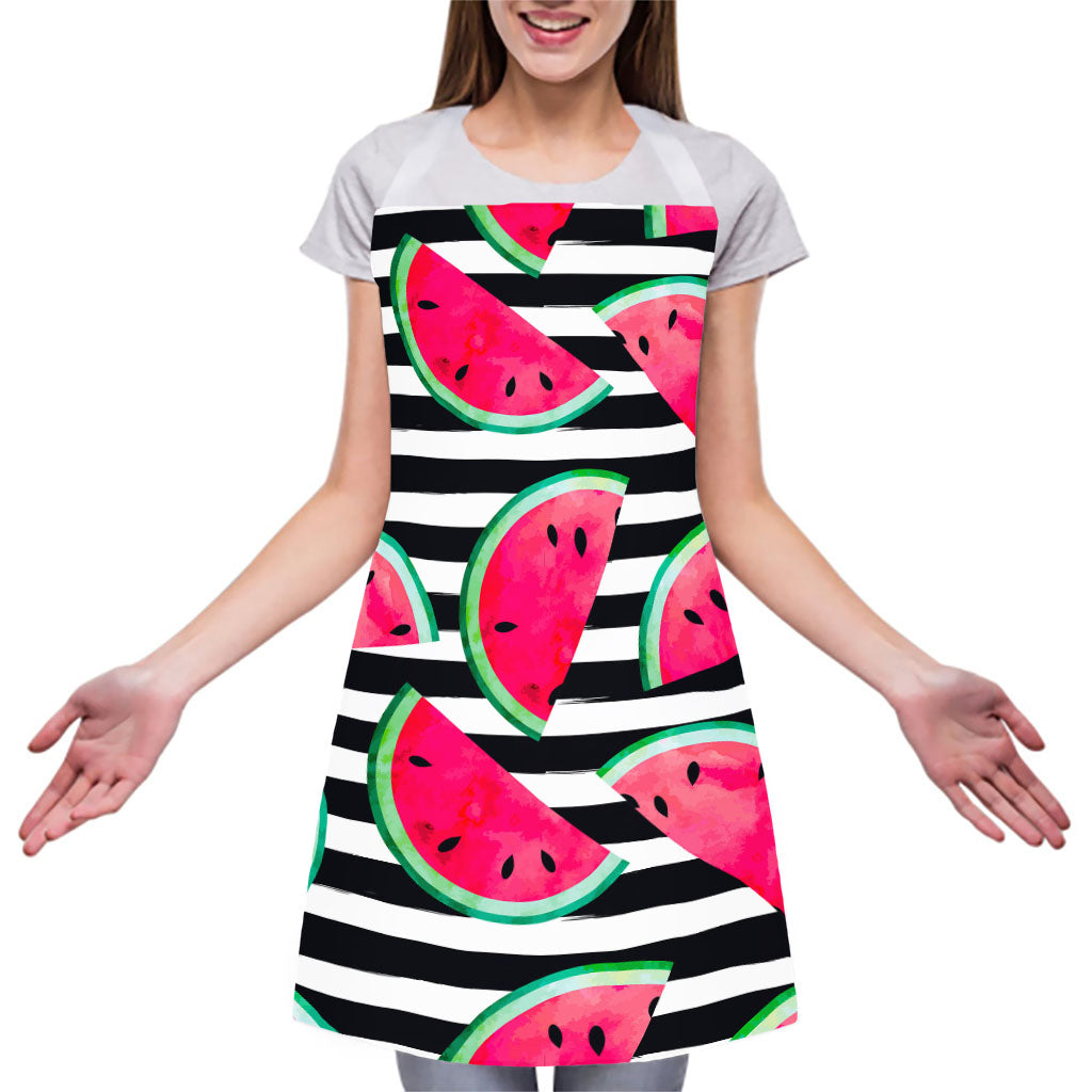 Black Striped Watermelon Pattern Print Adjustable Apron