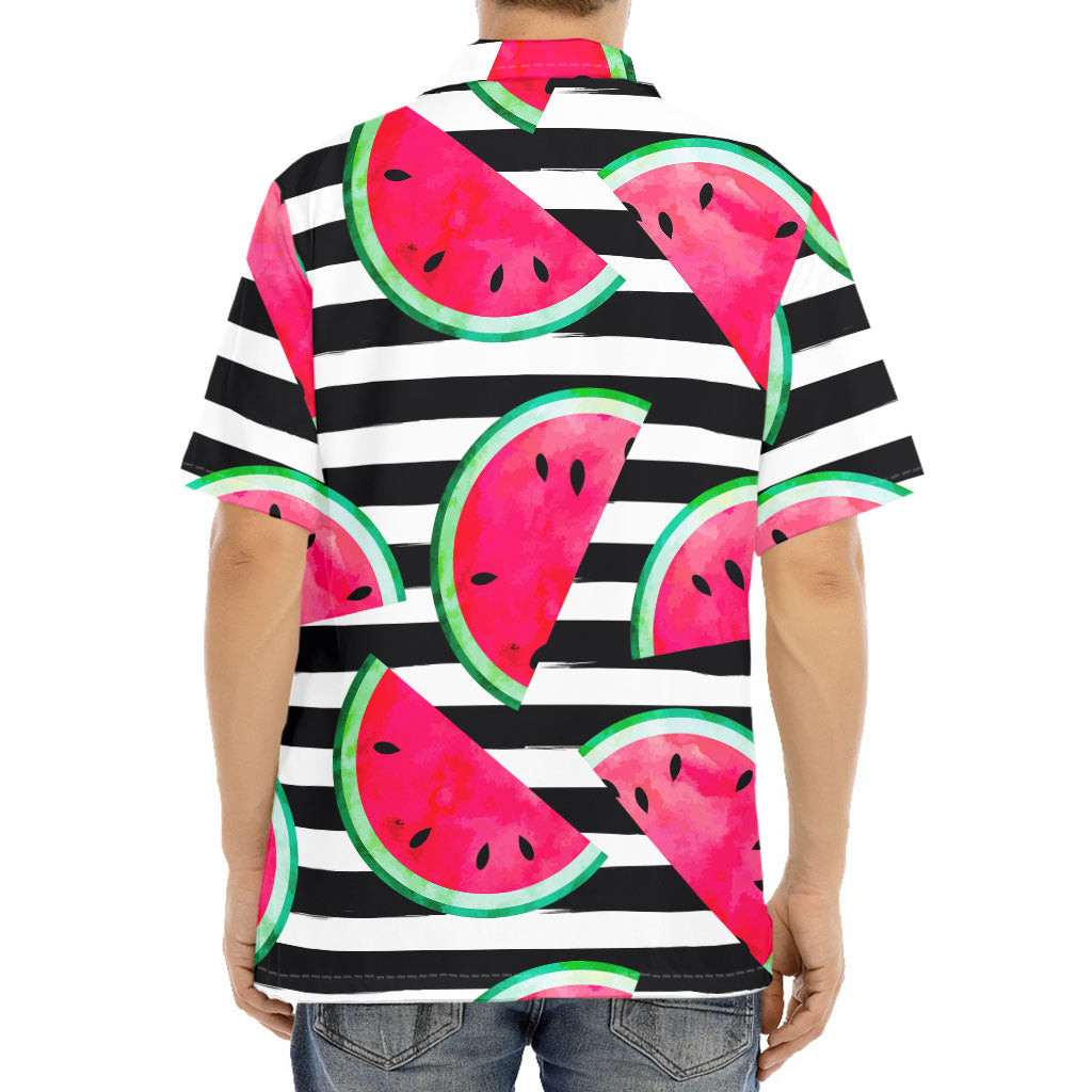 Black Striped Watermelon Pattern Print Aloha Shirt