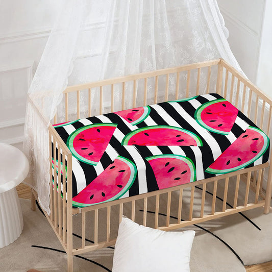 Black Striped Watermelon Pattern Print Baby Crib Sheet