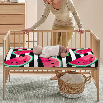 Black Striped Watermelon Pattern Print Baby Crib Sheet