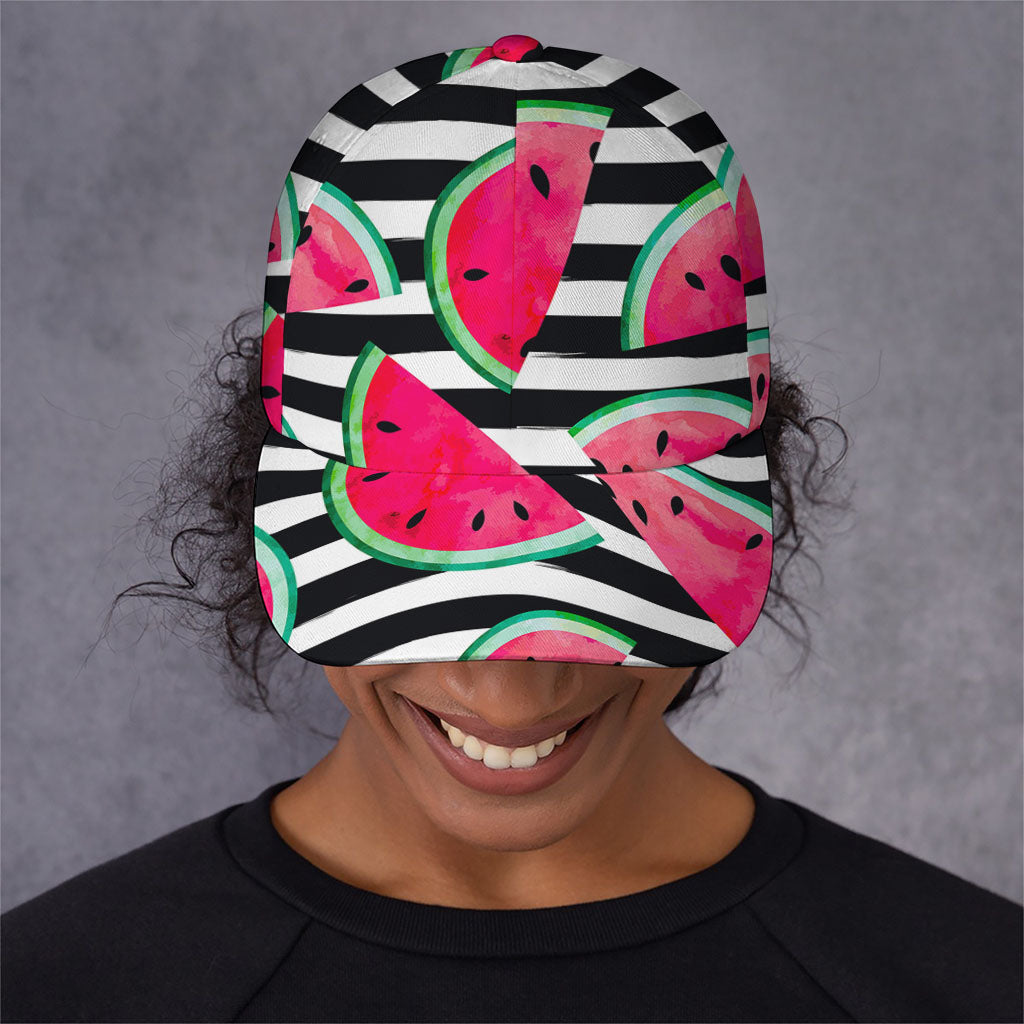 Black Striped Watermelon Pattern Print Baseball Cap