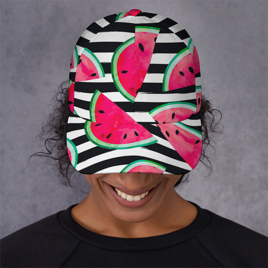 Black Striped Watermelon Pattern Print Baseball Cap