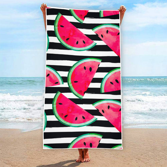 Black Striped Watermelon Pattern Print Beach Towel