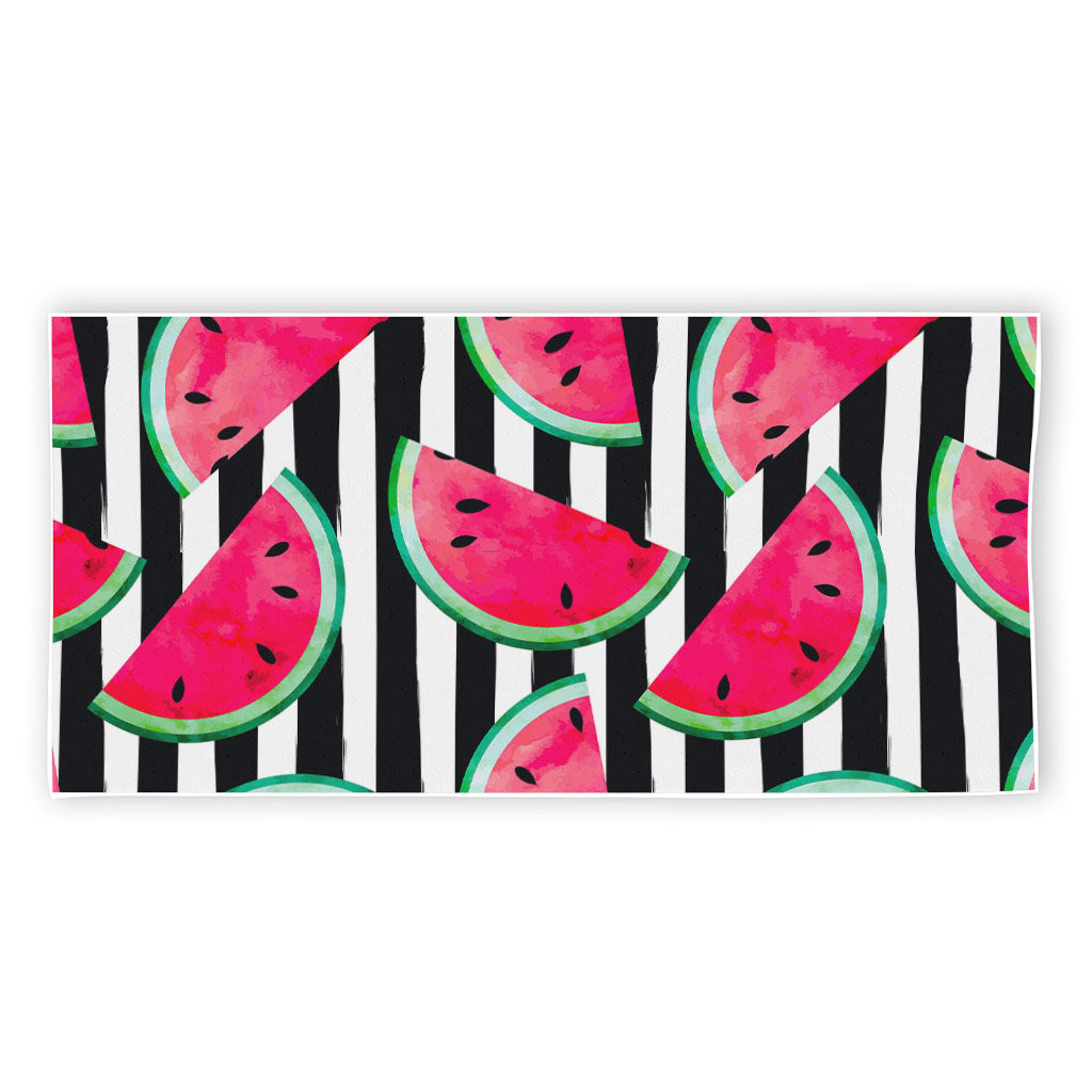 Black Striped Watermelon Pattern Print Beach Towel