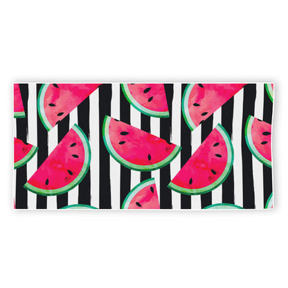 Black Striped Watermelon Pattern Print Beach Towel