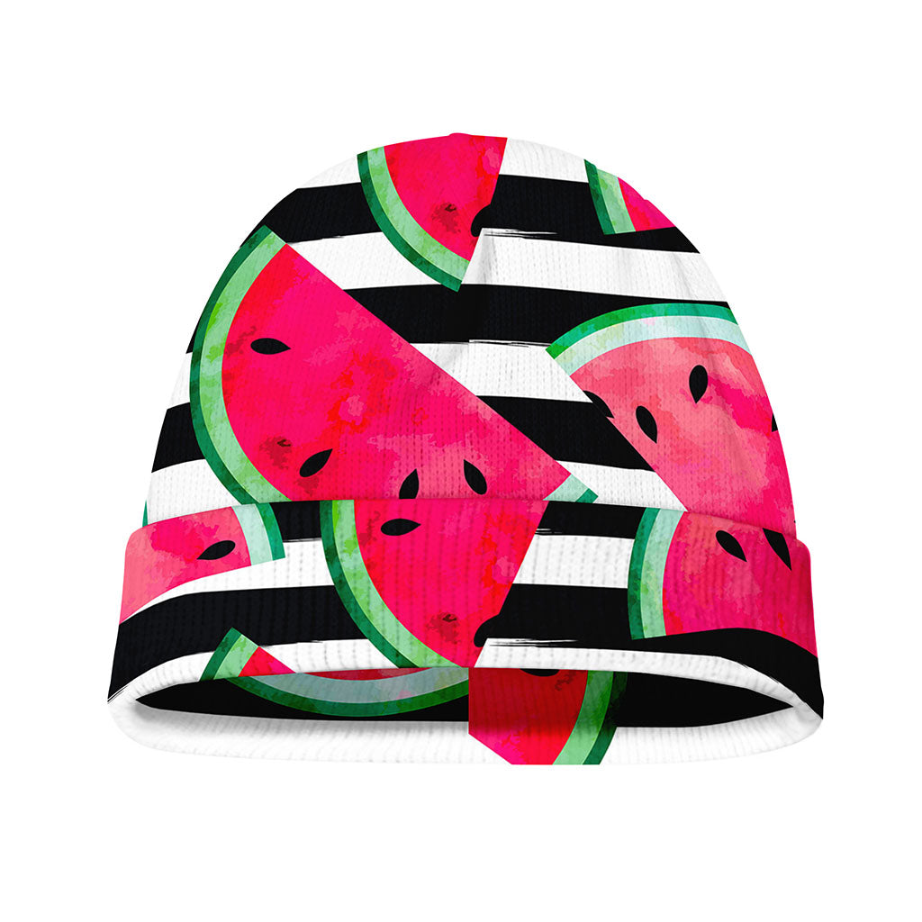 Black Striped Watermelon Pattern Print Beanie