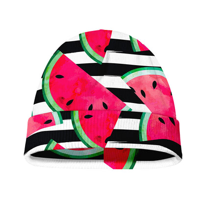 Black Striped Watermelon Pattern Print Beanie