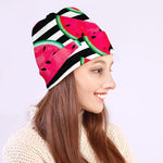 Black Striped Watermelon Pattern Print Beanie