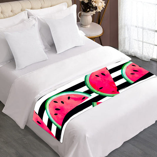 Black Striped Watermelon Pattern Print Bed Runner