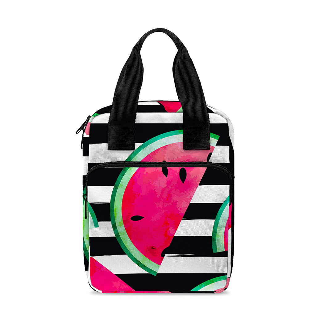 Black Striped Watermelon Pattern Print Bible Tote Bag