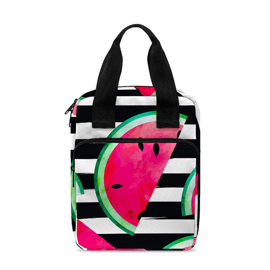 Black Striped Watermelon Pattern Print Bible Tote Bag