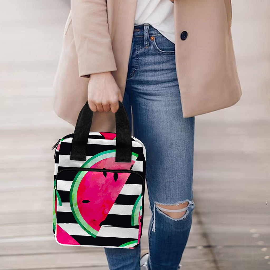 Black Striped Watermelon Pattern Print Bible Tote Bag