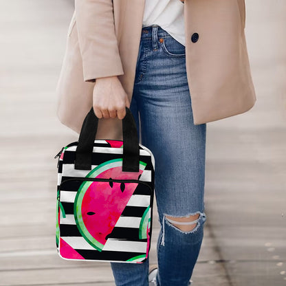 Black Striped Watermelon Pattern Print Bible Tote Bag