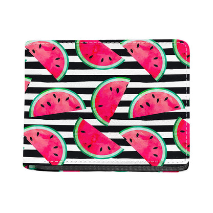 Black Striped Watermelon Pattern Print Bifold Wallet