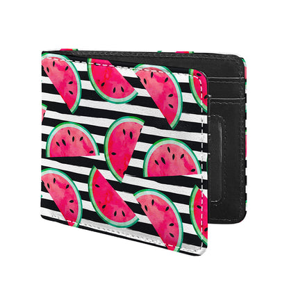 Black Striped Watermelon Pattern Print Bifold Wallet