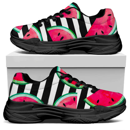 Black Striped Watermelon Pattern Print Black Chunky Shoes