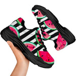 Black Striped Watermelon Pattern Print Black Chunky Shoes