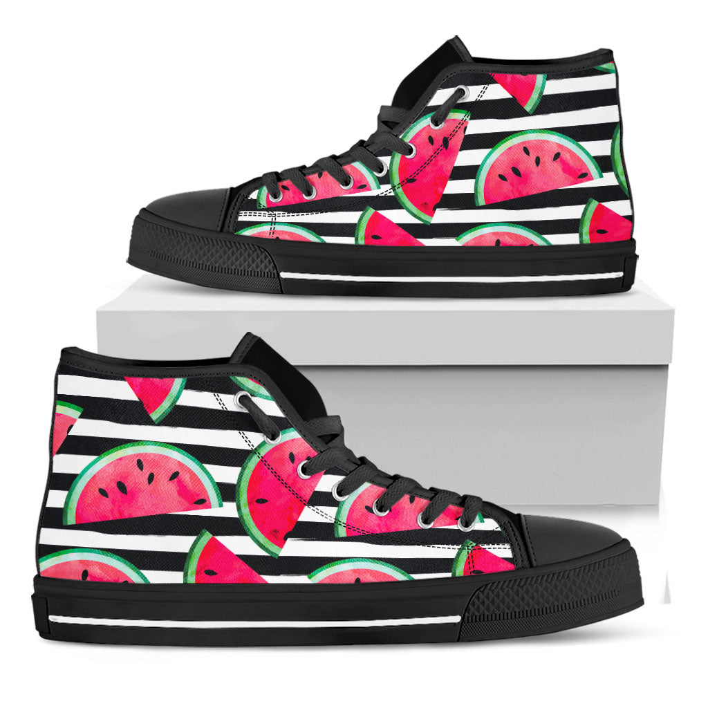 Black Striped Watermelon Pattern Print Black High Top Sneakers