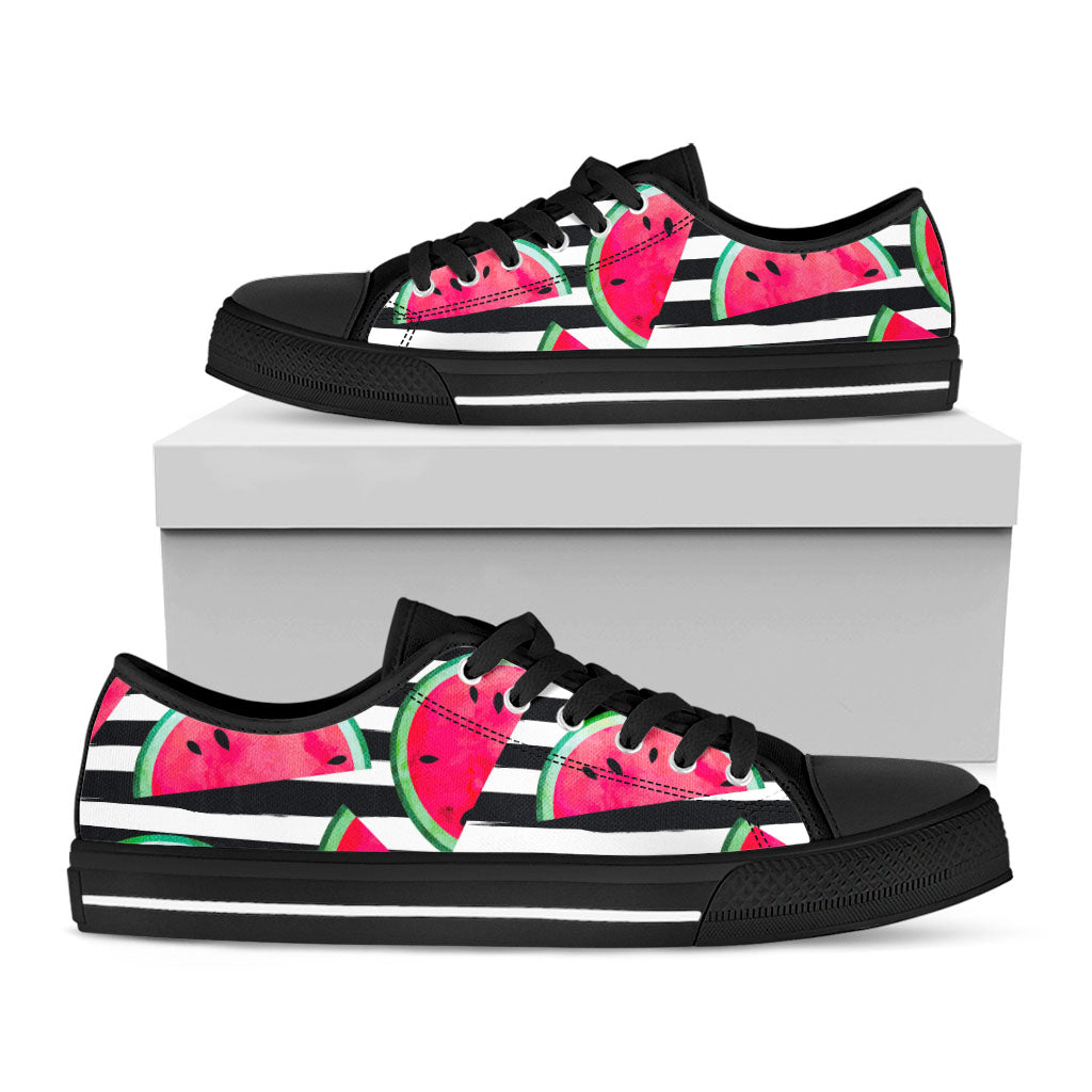 Black Striped Watermelon Pattern Print Black Low Top Sneakers