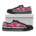 Black Striped Watermelon Pattern Print Black Low Top Sneakers