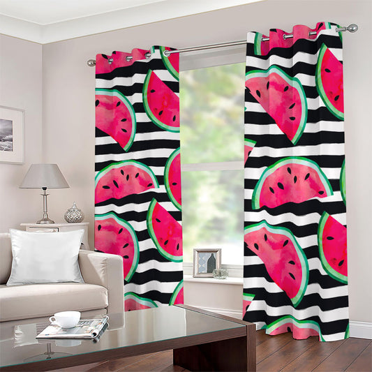 Black Striped Watermelon Pattern Print Blackout Grommet Curtains