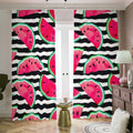 Black Striped Watermelon Pattern Print Dimout Pencil Pleat Curtains
