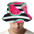 Black Striped Watermelon Pattern Print Bucket Hat