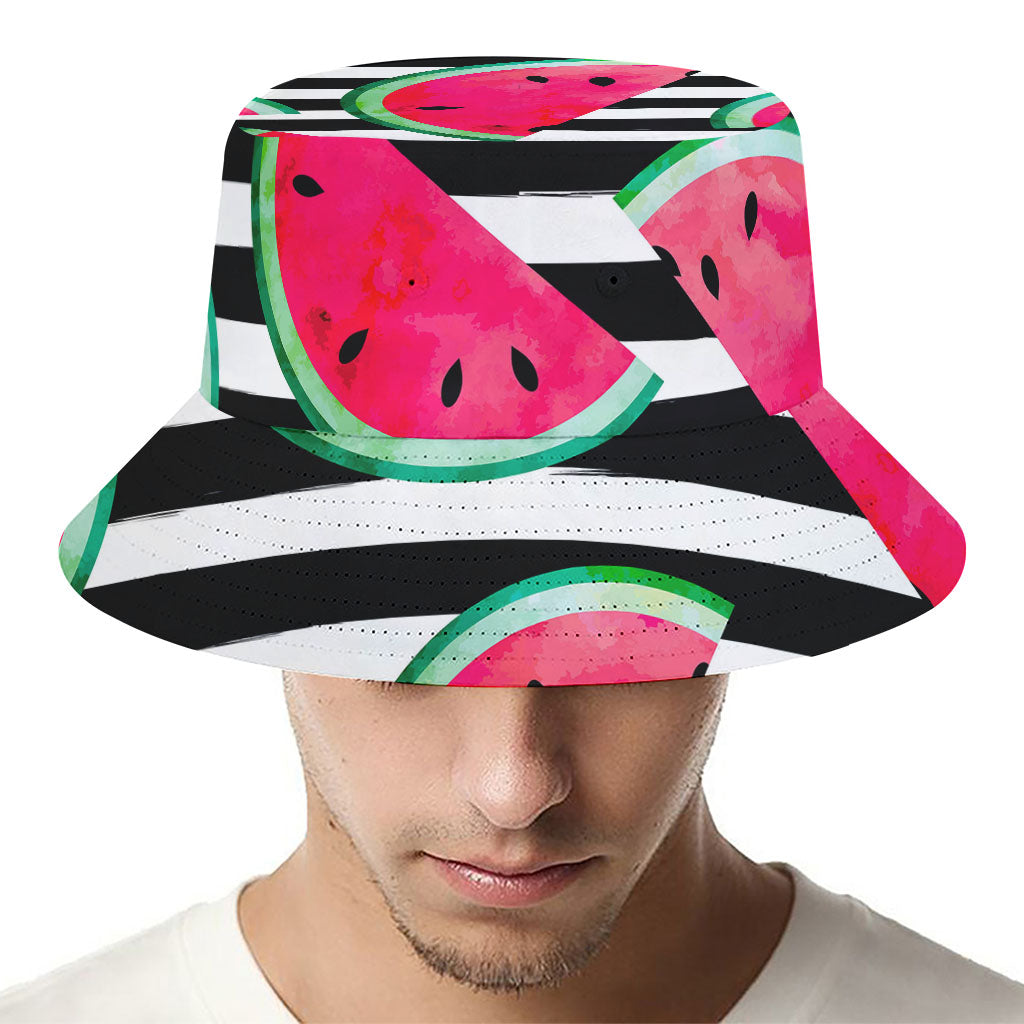 Black Striped Watermelon Pattern Print Bucket Hat