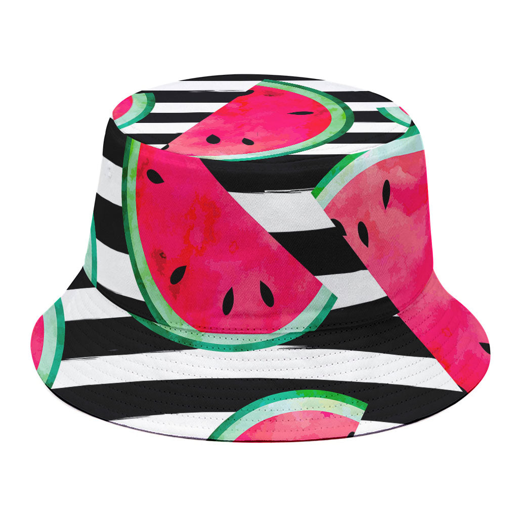 Black Striped Watermelon Pattern Print Bucket Hat
